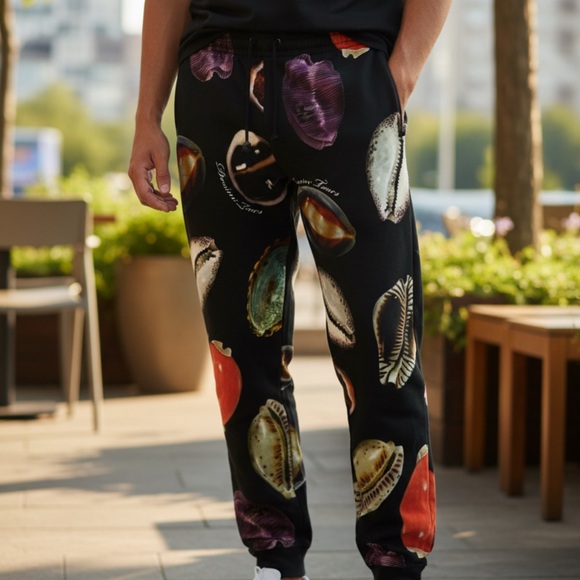 Black Patterned Sweatpants